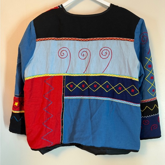 INDIGO MOON Patchwork Embroidered Blazer Jacket Aztec Boho 2X Vintage - Picture 6 of 9
